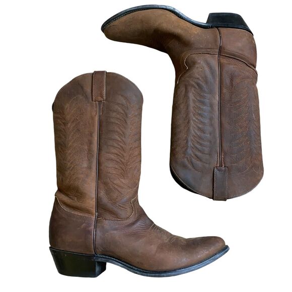 Vintage Justin Diamond Western Cowboy Boots 11B EU 45 Brown Hand Stitched - Picture 2 of 7